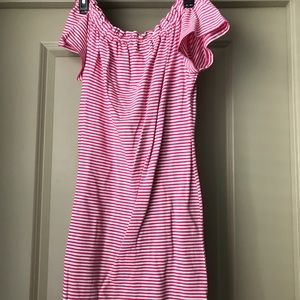 Vineyard Vines Pink Striped Off the Shoulder Dress